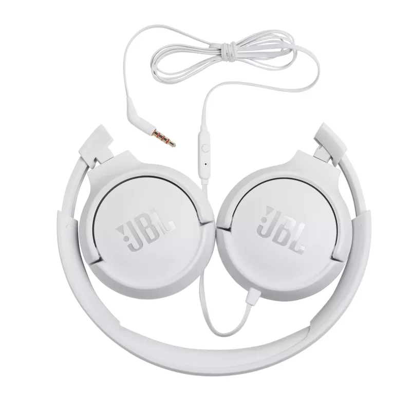 JBL Tune 500 JBLT500WHT auscultadores supra-auriculares, com fio, microfone, cabo plano antiemaranhamento, brancos