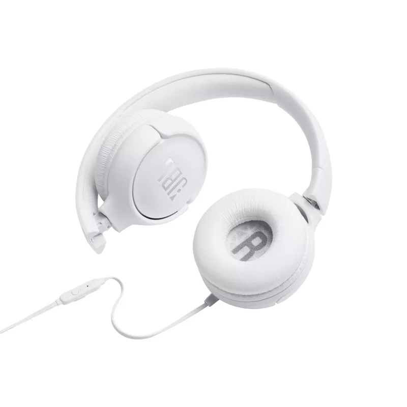 JBL Tune 500 JBLT500WHT auscultadores supra-auriculares, com fio, microfone, cabo plano antiemaranhamento, brancos