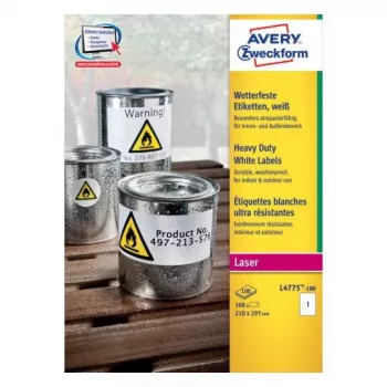 Etiqueta autoadesiva com cantos arredondados Avery Zweckform L4775-100, permanente branco, 210×297 mm, 100 unid.