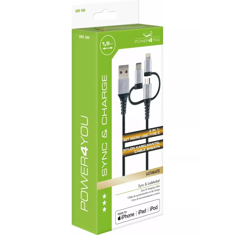 Cabo USB Schwaiger LKU 100 1,5m USB 2.0 A Micro-USB B preto prateado