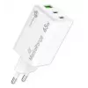 Carregador de parede GaN MediaRange MRMA116-2, 65 W, 3 portas (1x USB-A, 2x USB-C), branco