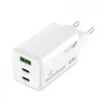 Carregador de dispositivos móveis MediaRange MRMA116-2 — Carregador rápido CA interior, entrada 100–240V, saída até 20V, 2× USB-C, branco