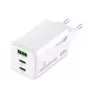 Carregador de parede GaN MediaRange MRMA116-2, 65 W, 3 portas (1x USB-A, 2x USB-C), branco