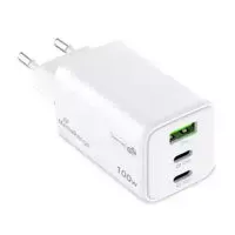 Carregador de dispositivos móveis MediaRange MRMA123 — Carregador rápido CA interior para portátil, smartphone, tablet, 100–240V, 2× USB-C, 20V máx, branco