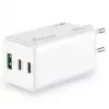 Carregador de dispositivos móveis MediaRange MRMA123 — Carregador rápido CA interior para portátil, smartphone, tablet, 100–240V, 2× USB-C, 20V máx, branco