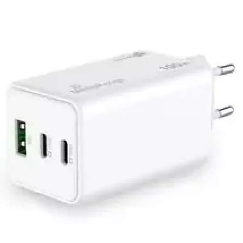 Carregador de dispositivos móveis MediaRange MRMA123 — Carregador rápido CA interior para portátil, smartphone, tablet, 100–240V, 2× USB-C, 20V máx, branco