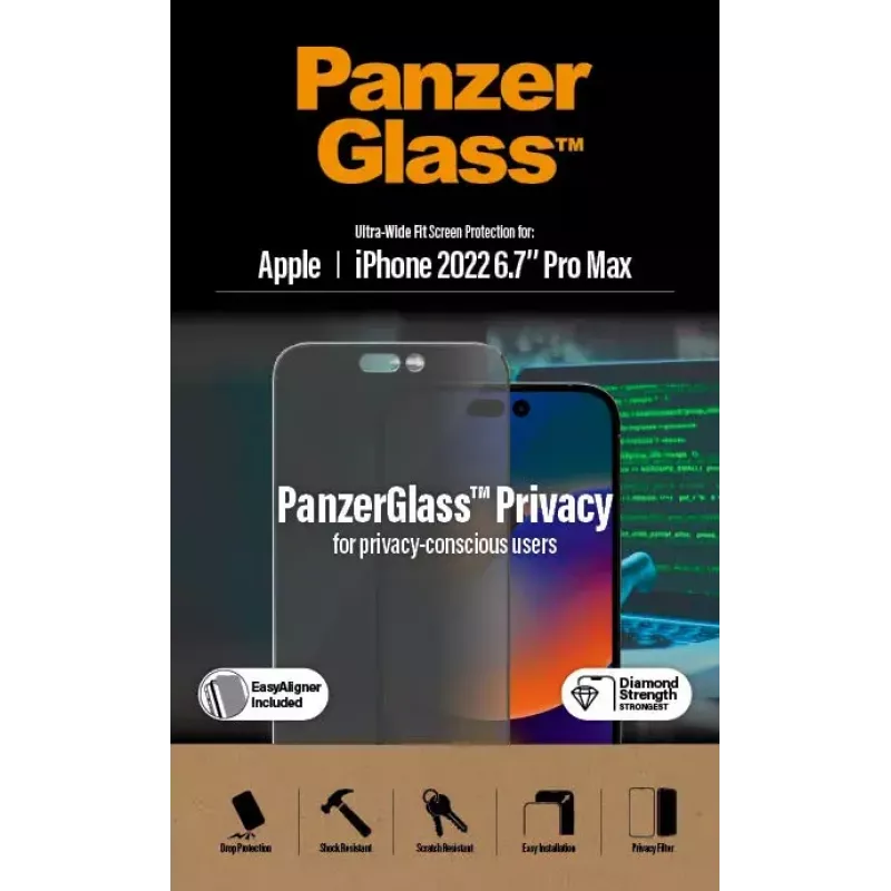 PanzerGlass ® Protetor de ecrã de privacidade iPhone 14 Pro Max | Ultra-Wide Fit com EasyAligner