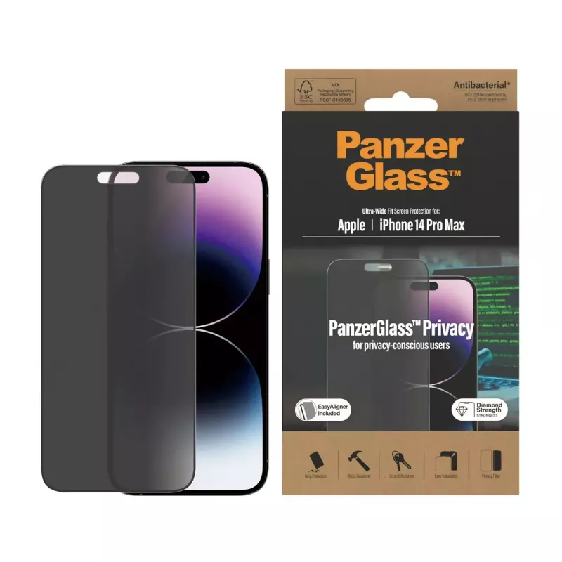 PanzerGlass ® Protetor de ecrã de privacidade iPhone 14 Pro Max | Ultra-Wide Fit com EasyAligner