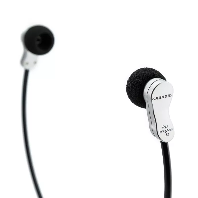 Auscultadores Grundig Swingphone 568 com fios sob o queixo preto, prateado
