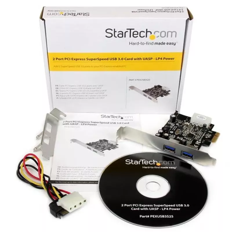 StarTech.com Adaptador de cartão PCI Express (PCIe) SuperSpeed USB 3.0 de 2 portas com UASP - alimentação LP4