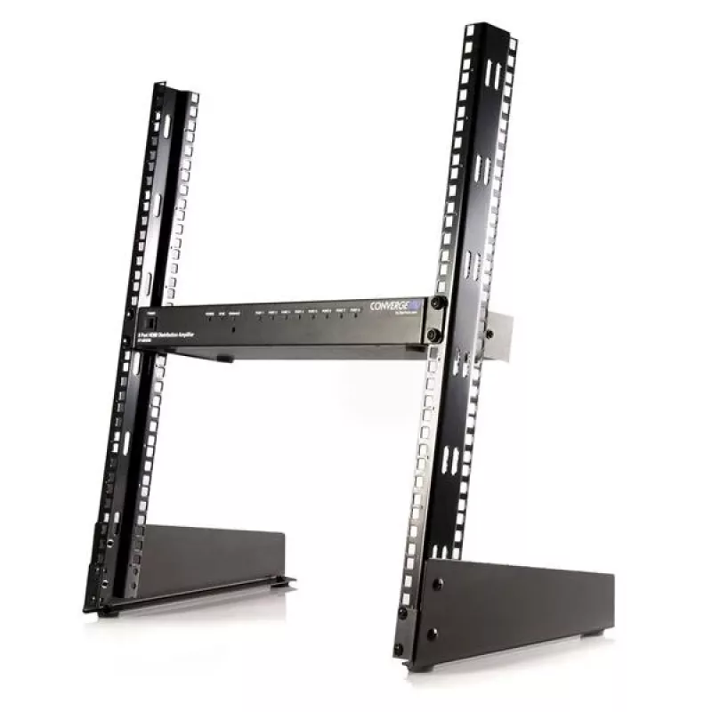 Rack de servidor de secretária StarTech.com 2 postes 12U, rack de computador aberto pequeno de 19 polegadas, rack de rede compacto para equipamento AV/estúdio/dados/IT – rack de dois postes autónomo para aplicações domésticas/de escritório