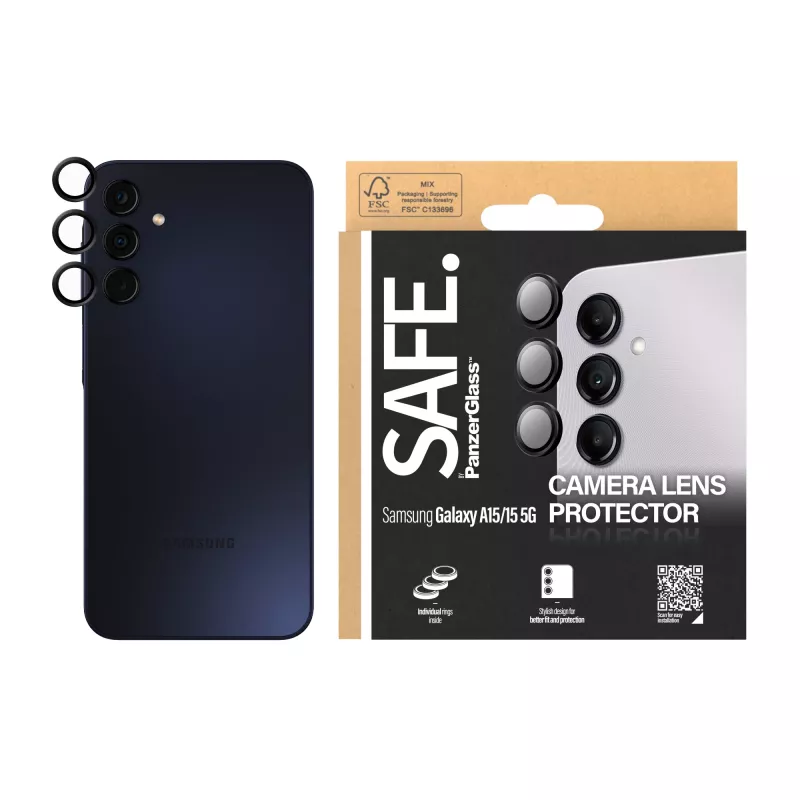 Proteção de Lente da Câmara PanzerGlass SAFE. para Samsung Galaxy A15 Preto Resistente a Riscos Resistente a Impactos