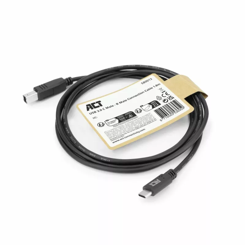 Cabo USB 2.0 ACT, USB-C para USB-B, 1,8 metros