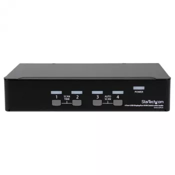 Comutador KVM USB DisplayPort de 4 portas StarTech.com com áudio, 3840 x 2400 píxeis, preto