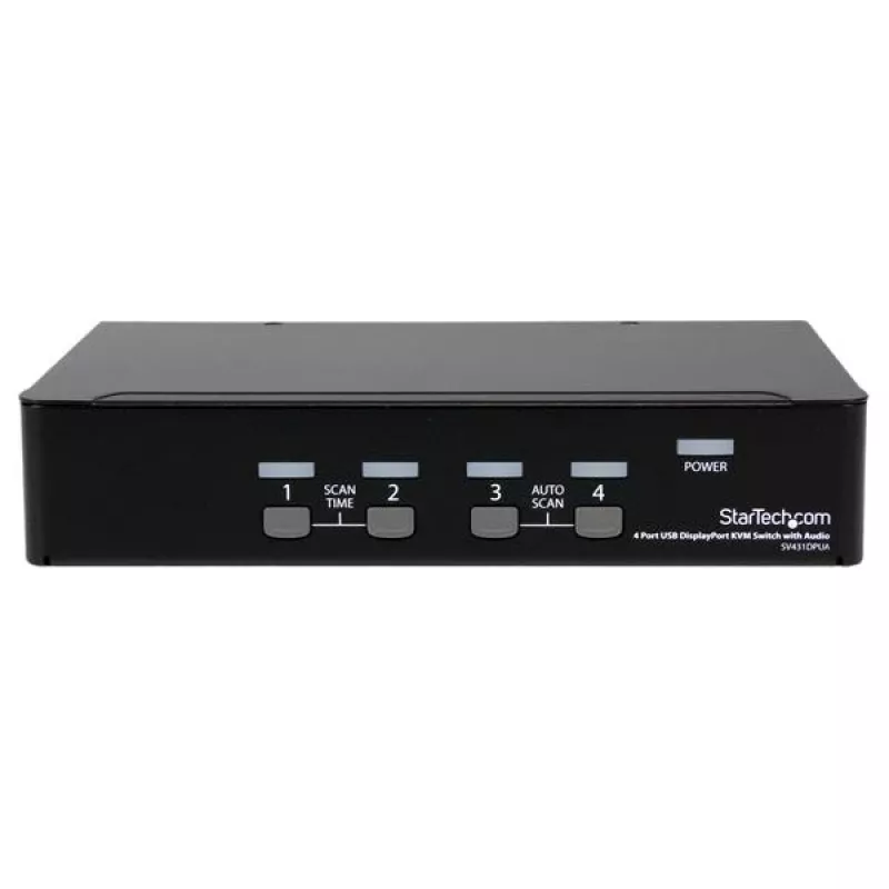 Comutador KVM USB DisplayPort de 4 portas StarTech.com com áudio, 3840 x 2400 píxeis, preto