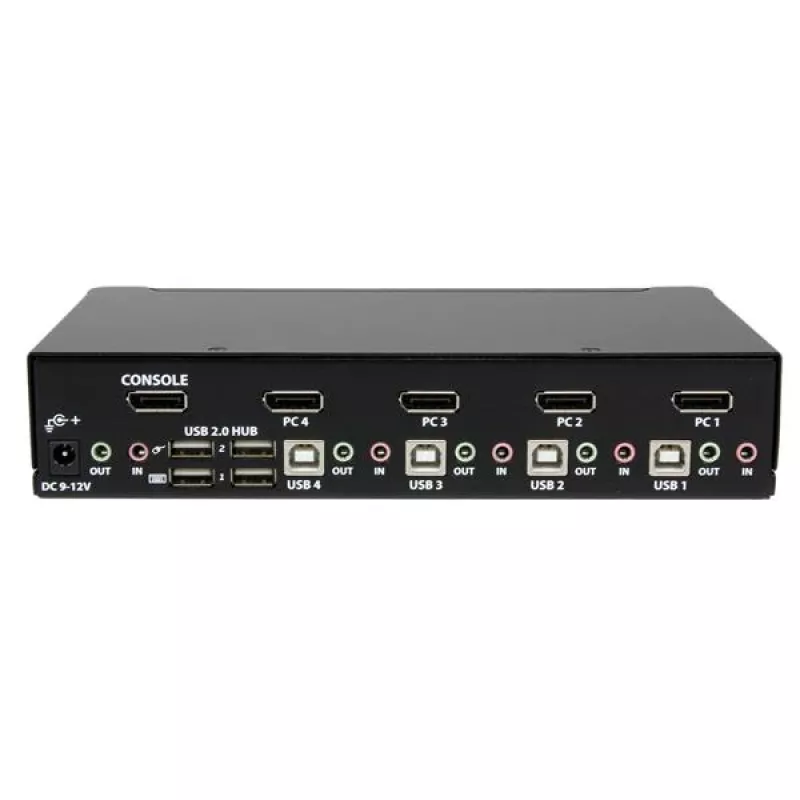 Comutador KVM USB DisplayPort de 4 portas StarTech.com com áudio, 3840 x 2400 píxeis, preto