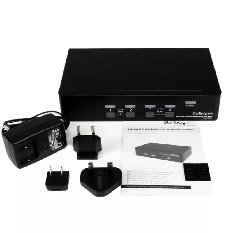 Comutador KVM USB DisplayPort de 4 portas StarTech.com com áudio, 3840 x 2400 píxeis, preto