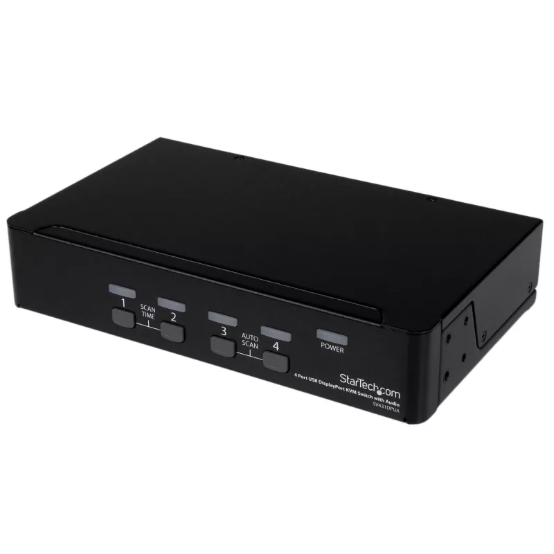 Comutador KVM USB DisplayPort de 4 portas StarTech.com com áudio, 3840 x 2400 píxeis, preto