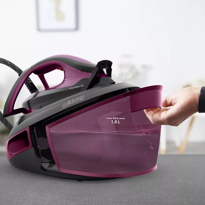 Ferro de engomar Tefal Express Vision SV8152 2800 W 1,8 l base Durilium AirGlide Autoclean violeta, preto