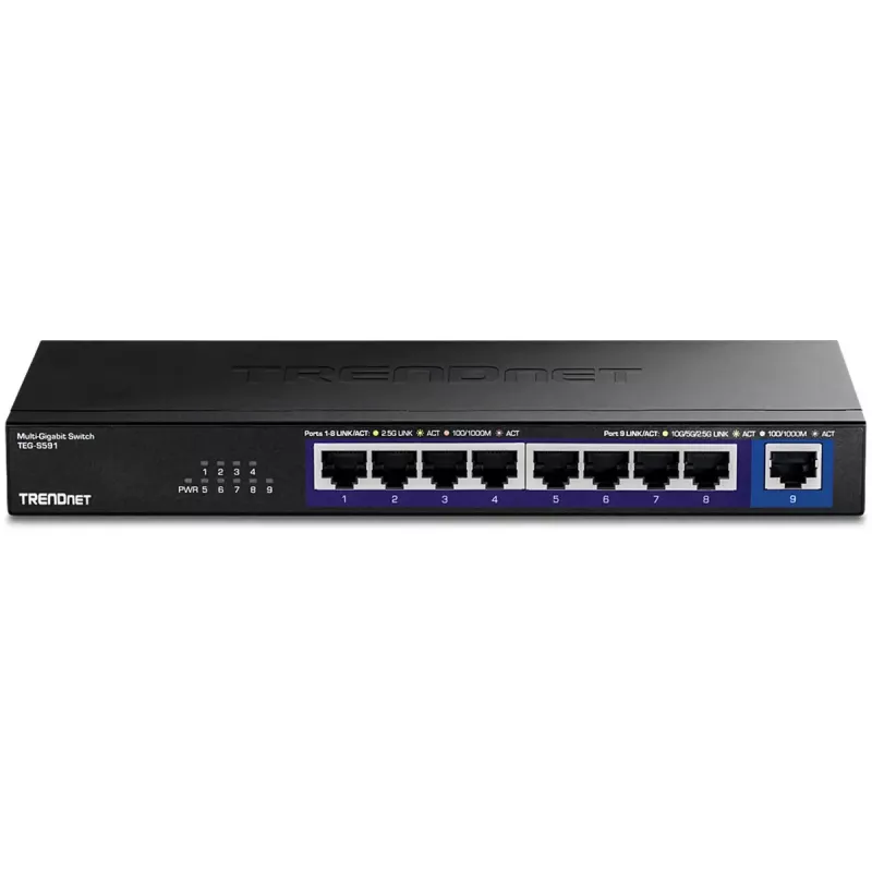Switch Ethernet não gerido TRENDnet TEG-S591 8 portas 2,5G, 100/1000/2500, 60 Gbit/s, tabela MAC 4000, montagem na parede