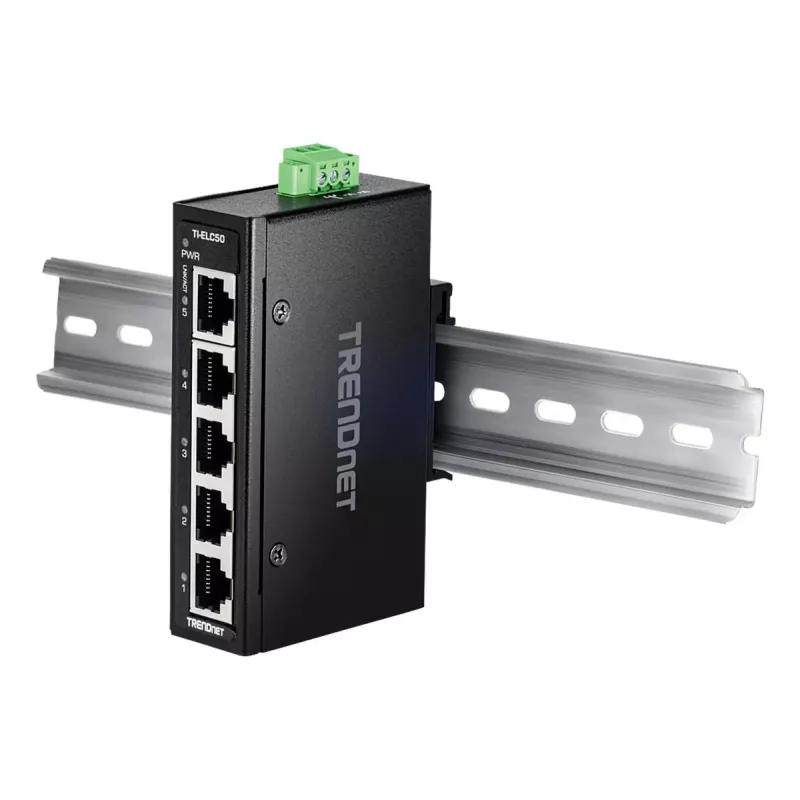 Switch de rede TRENDnet TI-ELC50 não gerido 5 portas Fast Ethernet (10/100), 9,6–60 V, montagem na parede/calha DIN