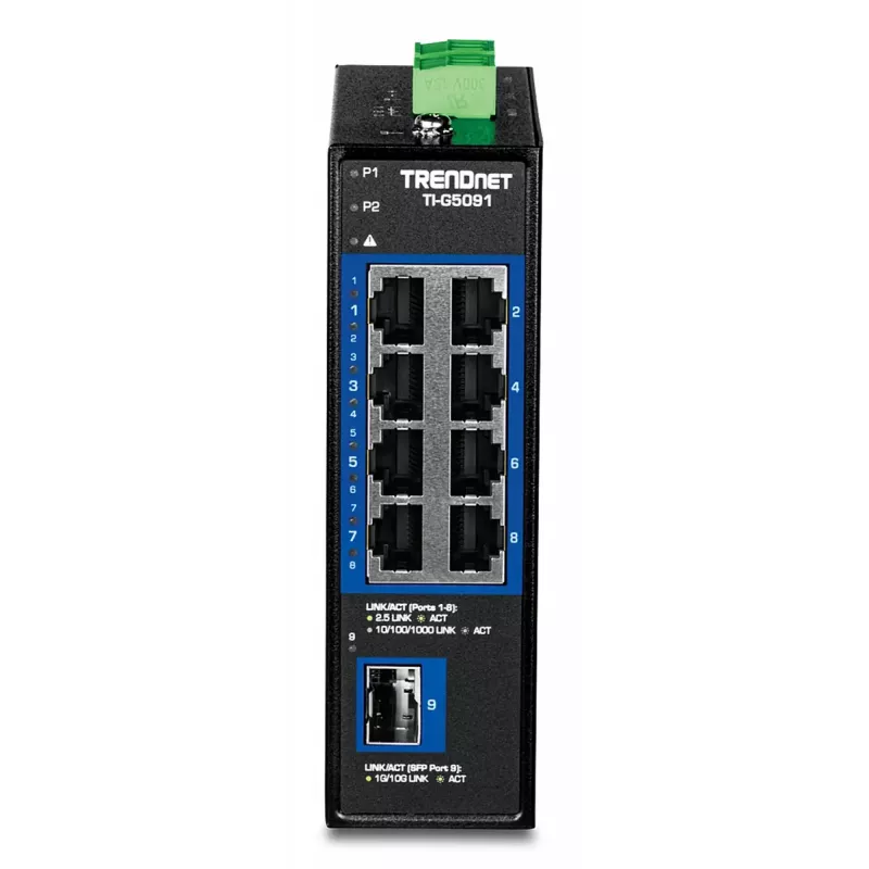 Switch Ethernet industrial não gerido TRENDnet TI-G5091 9 portas 2.5G com porta SFP+ 10G