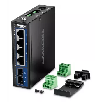 Switch Gigabit Ethernet não gerido TRENDnet TI-G51SC, 4x RJ-45 10/100/1000, capacidade 10 Gbit/s, 2000 MAC, 9–60 V, montagem na parede