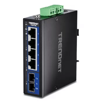 Switch Gigabit Ethernet não gerido TRENDnet TI-G51SC, 4x RJ-45 10/100/1000, capacidade 10 Gbit/s, 2000 MAC, 9–60 V, montagem na parede