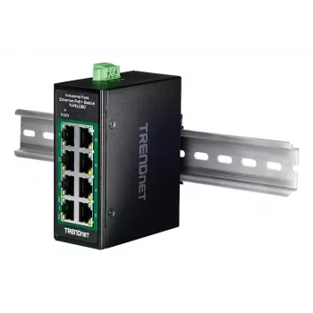 Switch Fast Ethernet PoE não gerido TRENDnet TI-PELC80 — 8x 10/100 Mbps RJ-45, IEEE 802.3af/at, 48–56V DC, montagem na parede
