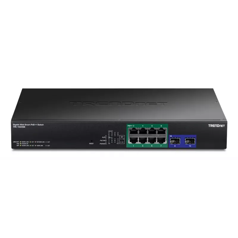 TRENDnet TPE-1020SB Switch PoE++ Web Smart Gigabit de 10 portas, 8x Gigabit + 2x SFP