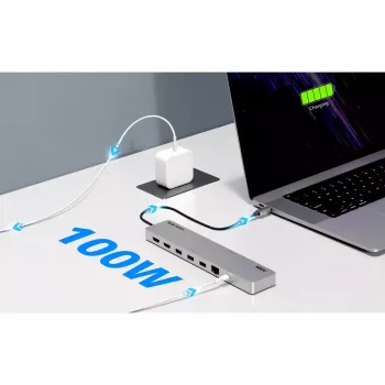 Hub USB ATEN UH3240 Type-C prateado 3,5mm HDMI RJ-45 USB 3.2