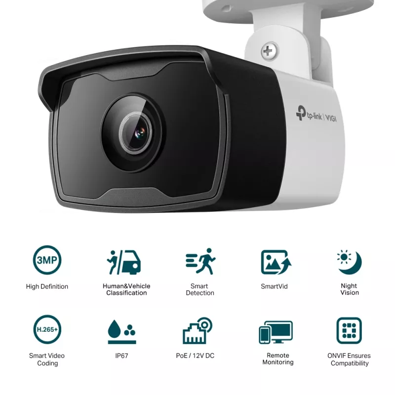 Câmara de vigilância TP-Link VIGI C330I(4MM) bullet IP exterior 2304 x 1296 píxeis teto/parede/poste