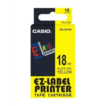 Fita de etiquetar Casio XR-18YW1 preto sobre amarelo