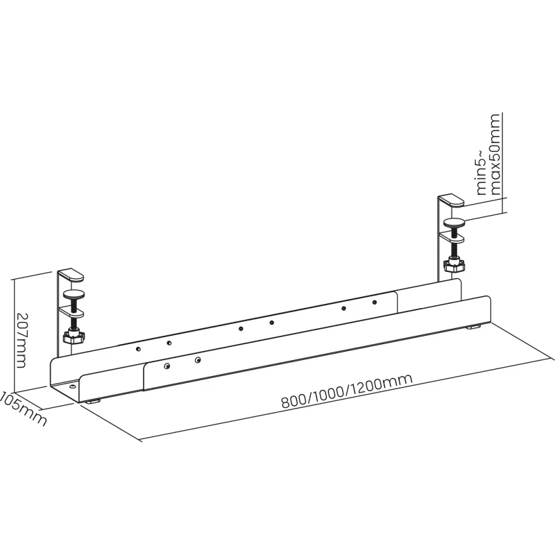 Calha de encaminhamento de cabos universal InLine de 3 níveis (80/100/120 cm) para montagem sob a mesa, preto