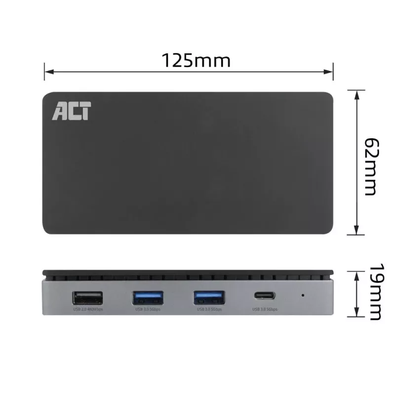 ACT Dock USB-C 4K MST para 2 monitores HDMI, Ethernet, USB-C, 3x USB-A, PD-Passthrough e cabo de ligação removível de 1 metro