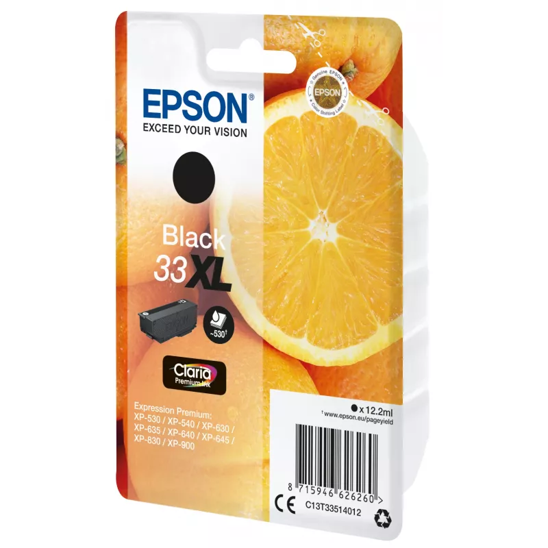 Epson pacote individual preto 33XL Claria Premium tinta, rendimento alto (XL), preto, tinta pigmentada, 12,2 ml, 1 unid.
