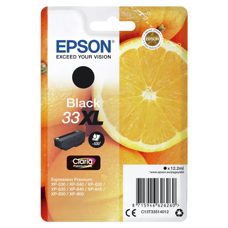 Epson pacote individual preto 33XL Claria Premium tinta, rendimento alto (XL), preto, tinta pigmentada, 12,2 ml, 1 unid.