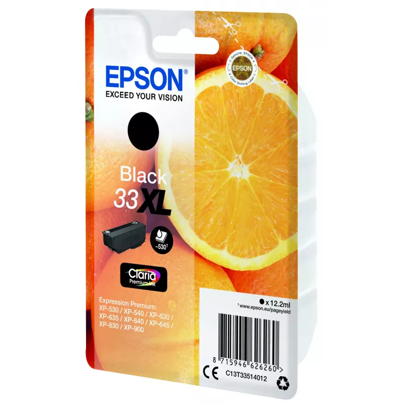Epson pacote individual preto 33XL Claria Premium tinta, rendimento alto (XL), preto, tinta pigmentada, 12,2 ml, 1 unid.