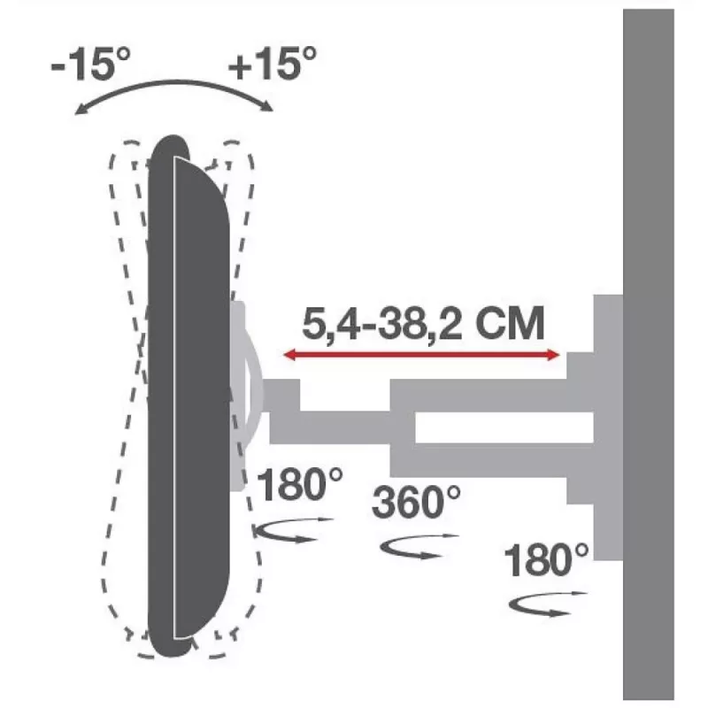 Techly suporte de parede para LCD LED 19-37'' inclinável 2 articulações preto ICA-LCD 2923B