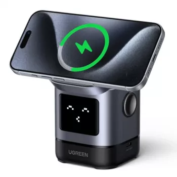 Carregador UGREEN 45775 — carregador rápido CA sem fios para interiores, universal, 1× USB-C, preto/cinzento
