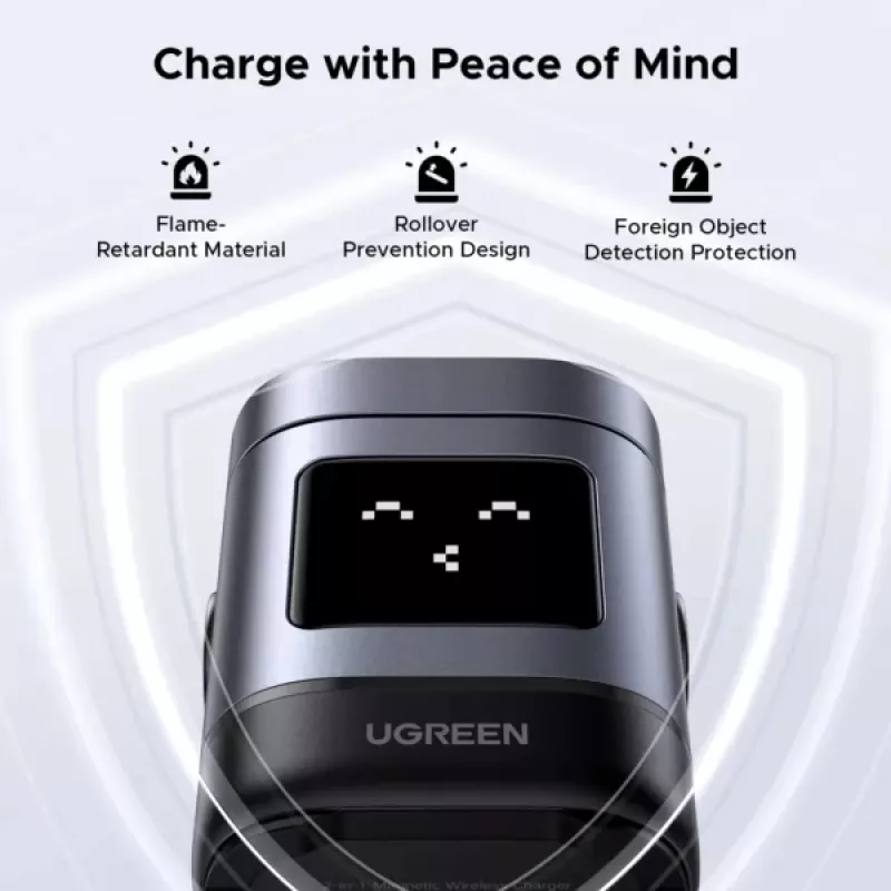 Carregador UGREEN 45775 — carregador rápido CA sem fios para interiores, universal, 1× USB-C, preto/cinzento