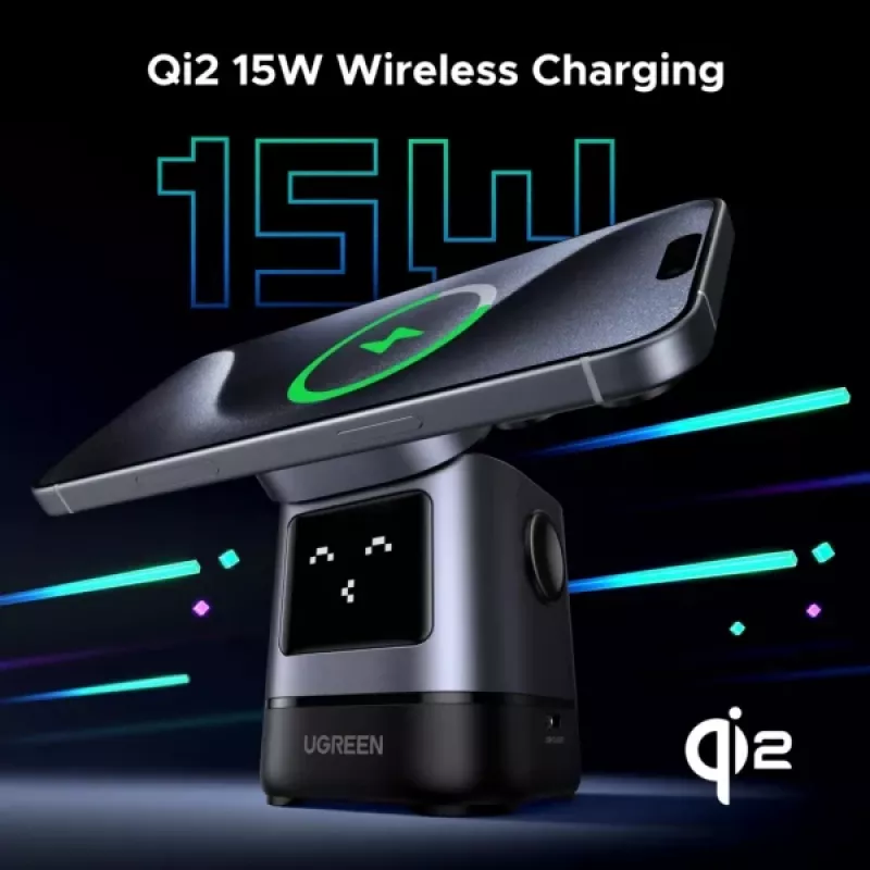 Carregador UGREEN 45775 — carregador rápido CA sem fios para interiores, universal, 1× USB-C, preto/cinzento