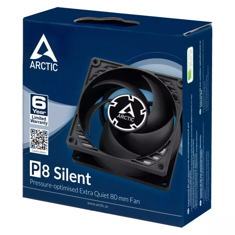 ARCTIC P8 Silent – Ventoinha de 80 mm otimizada para pressão, extra silenciosa