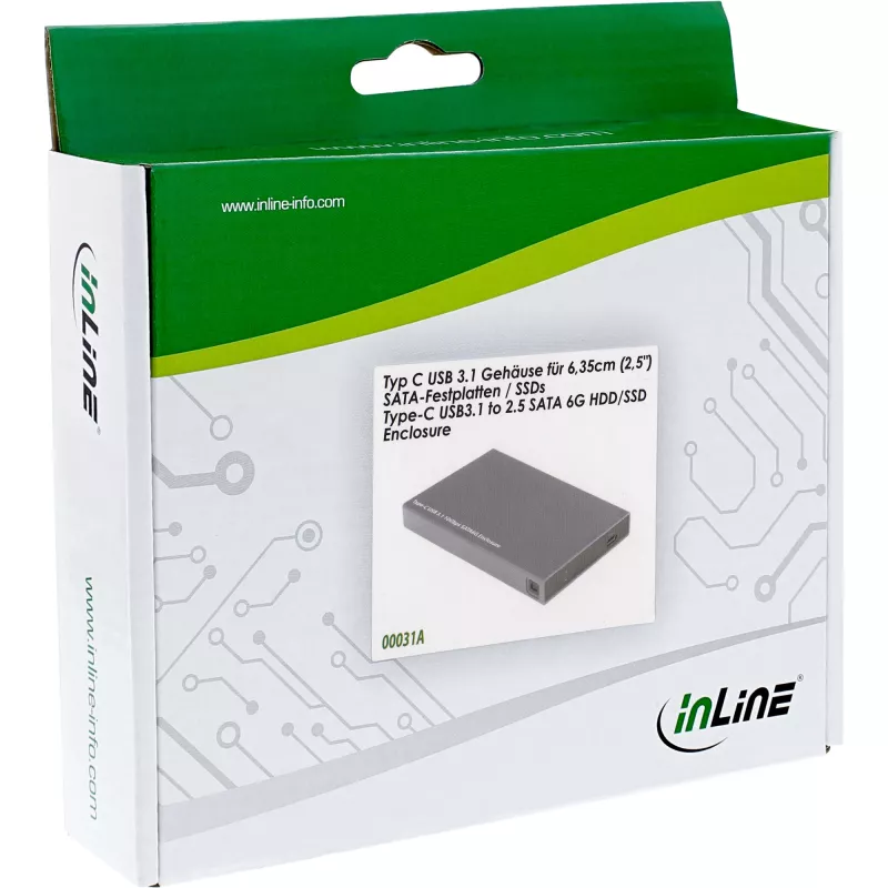 Caixa externa InLine 2,5 polegadas USB 3.1, para HDD/SSD SATA, com conector USB-C