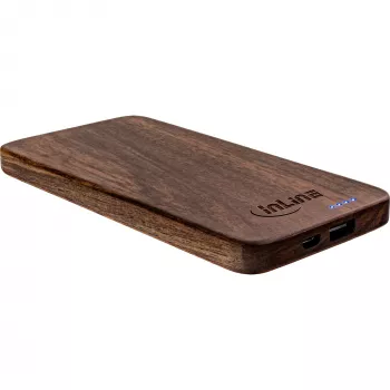 InLine woodplate, PowerBank USB 5.000mAh, com LED, madeira de nogueira