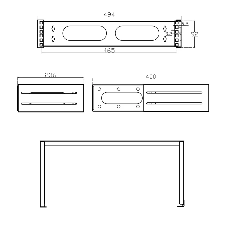 InLine 19 inch rack dobrável, 2HE, 24-40 cm de profundidade, cinzento