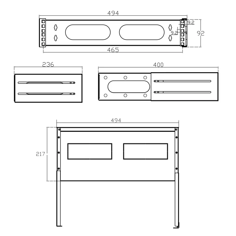 InLine 19 inch rack dobrável, 2HE, 24–40 cm de profundidade, com tampa, cinzento