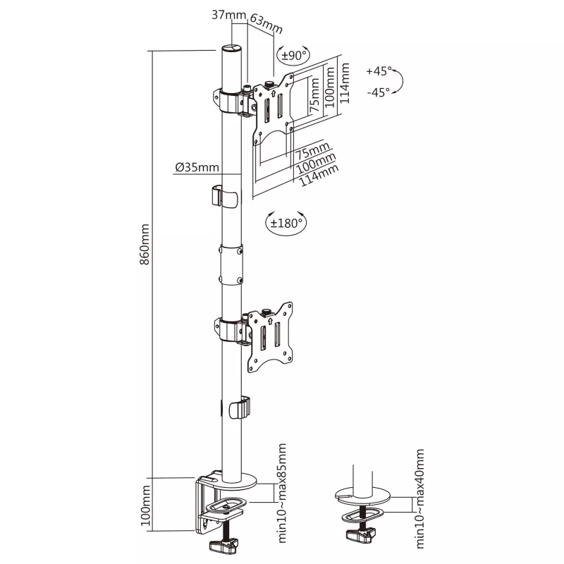Suporte de mesa InLine para 2x TV/LED/TFT até 81cm 32 polegadas máx. 9kg