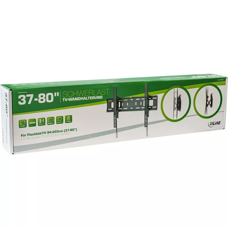 Suporte de parede de alto desempenho InLine, inclinável, para televisores de ecrã plano (37-80 polegadas), máx. 75kg