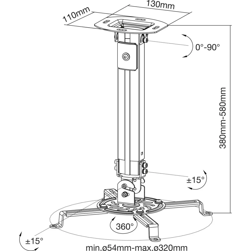 Suporte de teto para projetor InLine Basic, 38-58cm, máx. 13,5kg